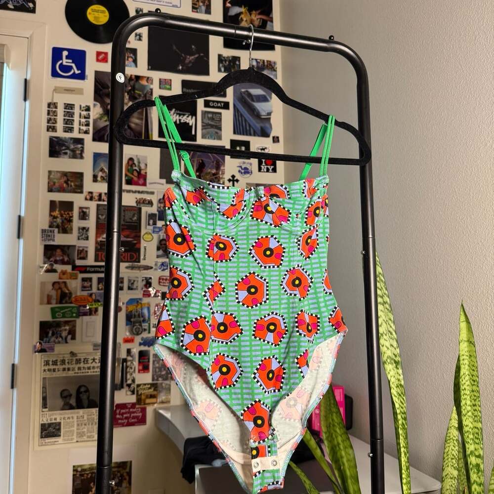 Vintage Geometrical Print Underwire One-piece with Snap Crotch